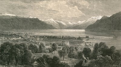 Vevey and the upper part of the Lake of Geneva, looking towards the Rhone Valley by Swiss School