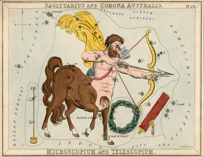 Sagittarius and Corona Australis. Microscopium and Telescopium., c.1825 by Sydney Hall