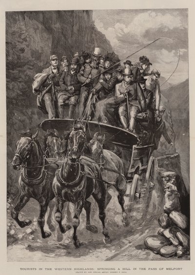 Tourists in the Western Highlands, springing a Hill in the Pass of Melfort by Sydney Prior (after) Hall