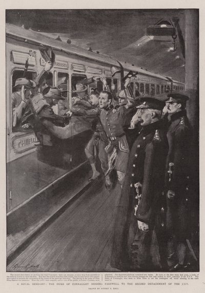 A Royal Send-Off, the Duke of Connaught bidding Farewell to the Second Detachment of the CIV by Sydney Prior Hall