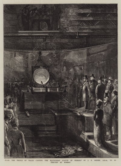 HRH the Prince of Wales casting the Equestrian Statue of himself by J E Boehm, ARA to be erected at Bombay by Sydney Prior Hall