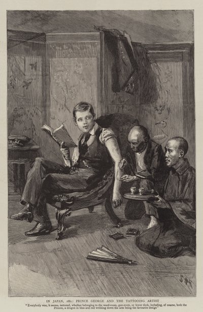 In Japan, 1881, Prince George and the Tattooing Artist by Sydney Prior Hall