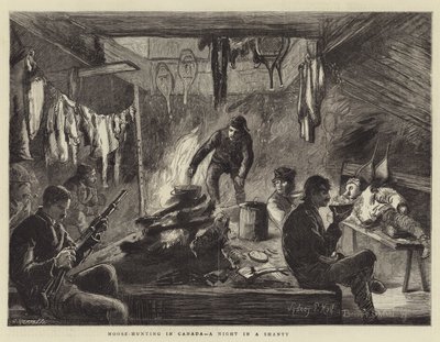 Moose-Hunting in Canada, a Night in a Shanty by Sydney Prior Hall