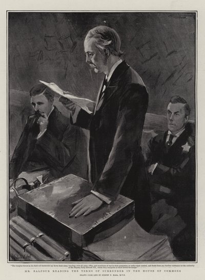 Mr Balfour Reading the Terms of Surrender in the House of Commons by Sydney Prior Hall