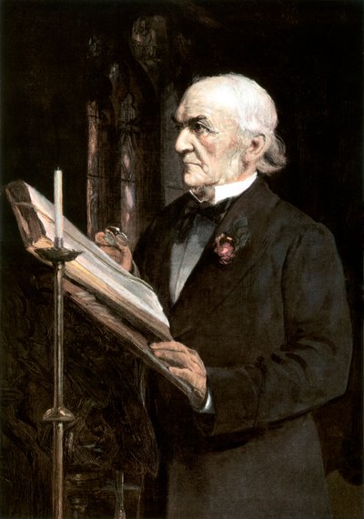 Mr Gladstone Reading the Lessons in Hawarden Church by Sydney Prior Hall