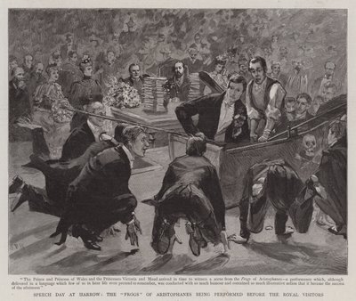 Speech Day at Harrow, the Frogs of Aristophanes being performed before the Royal Visitors by Sydney Prior Hall