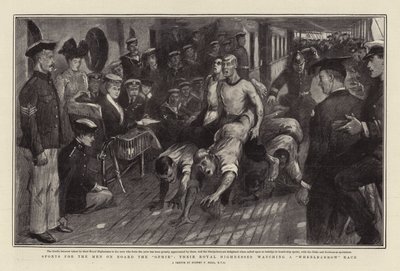 Sports for the Men on Board the Ophir, their Royal Highnesses watching a Wheelbarrow Race by Sydney Prior Hall