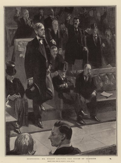 Suspended, Mr Dillon Leaving the House of Commons by Sydney Prior Hall