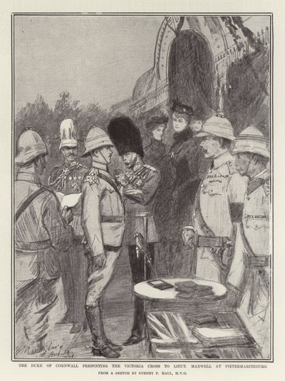 The Duke of Cornwall Presenting the Victoria Cross to Lieutenant Maxwell at Pietermaritzburg by Sydney Prior Hall