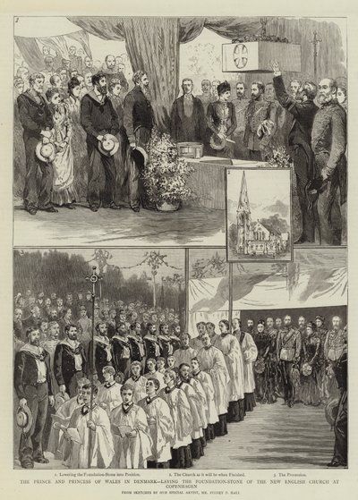 The Prince and Princess of Wales in Denmark, laying the Foundation-Stone of the New English Church at Copenhagen by Sydney Prior Hall