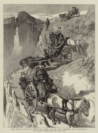 The Prince of Wales in Norway, the Prince and His Suite Descending the Stalheimsklev by Sydney Prior Hall