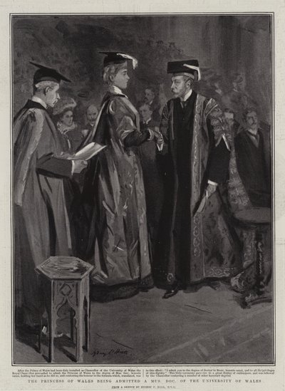 The Princess of Wales Being Admitted a Doctor in Music of the University of Wales by Sydney Prior Hall