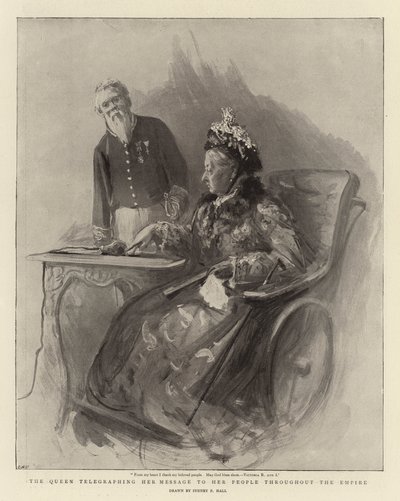 The Queen Telegraphing Her Message to Her People Throughout the Empire by Sydney Prior Hall