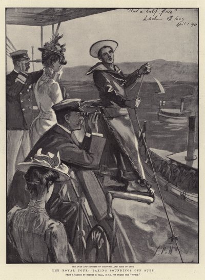 The Royal Tour, taking soundings off Suez by Sydney Prior Hall