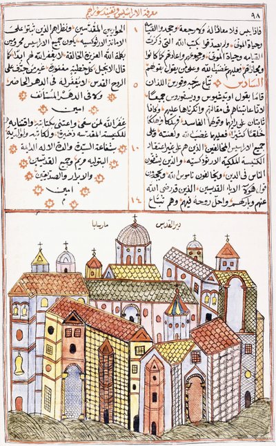 Convent of St Saba, from a Syrian Christian manuscript, 1855 by Syrian School