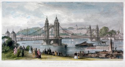 View of the Suspension Bridge at Chelsea, London, 1852 by TA Prior
