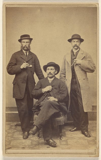 Three Unidentified Men Wearing Hats, Holding Either a Pipe or Cigar, All with Moustaches and/or Beards by T.M. Schleier