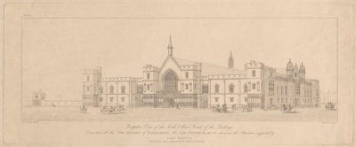 Perspective View of the North and West Fronts of the Buildings connected with the Two Houses of Parliament, the Law Courts by T. Kearnan