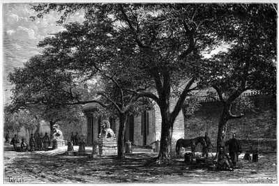 Legation of France entered Pekin (Beijing) in the 19th century. Engraving from a drawing by Taylor, from a photograph by Dr. Morache, in Le Tour du Monde, Nouveau journal des Voyages, edited by Edouard Charton, Paris by T Taylor