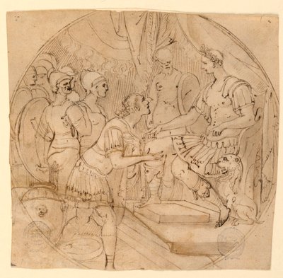 Design for a Plate or a Tondo: Soldiers Supplicant before a Roman General by Taddeo Zuccaro