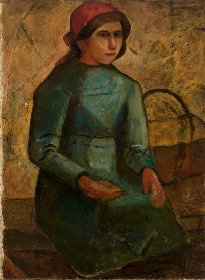 Girl in a Green Dress with a Basket by Tadeusz Makowski
