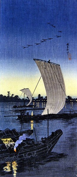Evening boats at Sekiyado by Takahashi  Hiroaki