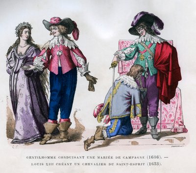 A gentleman leading a country bride, and Louis XIII creating a knight by Tamisier