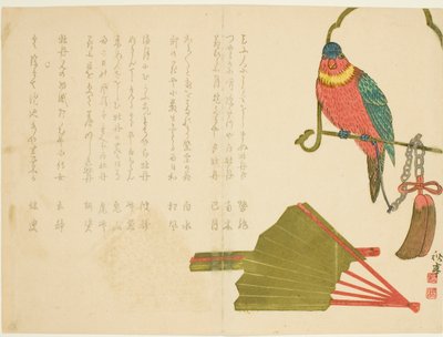Parrot and Fans by Tanaka Shûtei