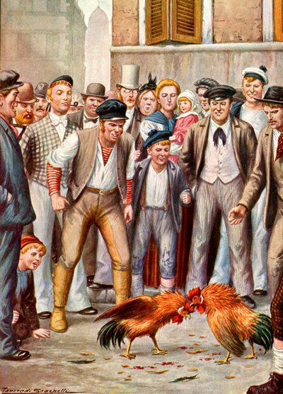 Cock-fighting in London in the late 19th century by Tancredi Scarpelli