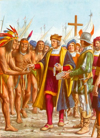 Columbus Embarking at San Salvador Distributing Beads to the Natives by Tancredi Scarpelli