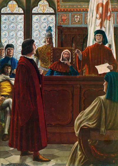 Cosimo dei Medici summoned to appear before the Signoria to defend himself against his enemies in 1433 by Tancredi Scarpelli