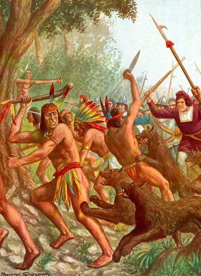 Indians Being Chased by Dogs Used by the Spanish in Battle by Tancredi Scarpelli