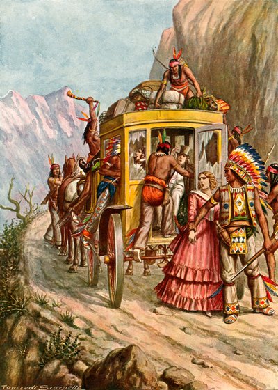 Red Indians attack a wagon by Tancredi Scarpelli