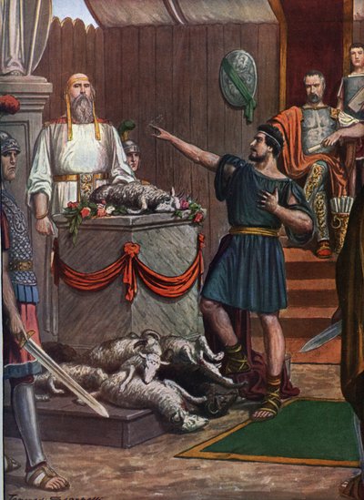 Roman Antiquity, Third Samnite War: Samnite ceremony and sacrifice in tribute to the deities before the Battle of Aquilonia in 293 BC (Illustration by Tancredi Scarpelli) by Tancredi Scarpelli