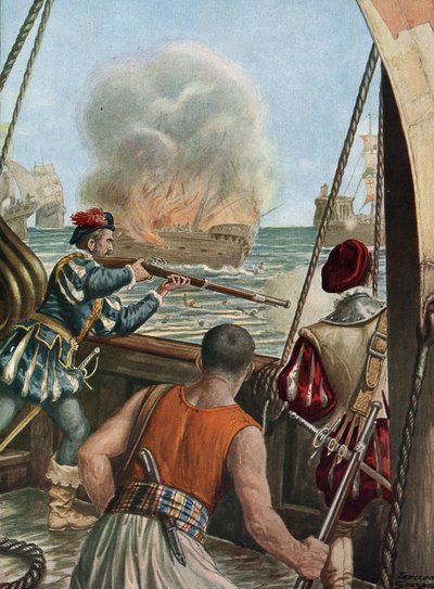 Second Voyage of Vasco de Gama: Naval Battle Between the Portuguese Fleet and That of Calicut by Tancredi Scarpelli