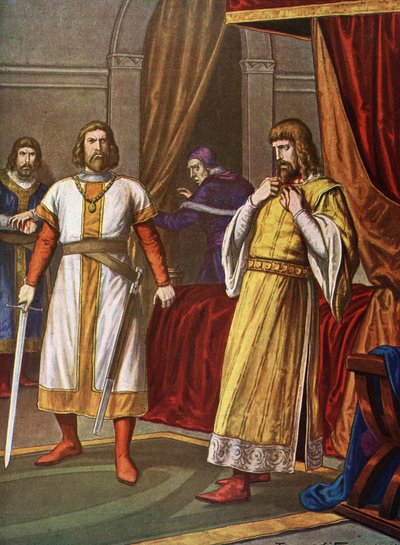 The assassination of Prince Philip of Swabia (1177-1208) on 21/06/1208 in Bamberg by Otton de Wittelsbach count palatine of Bavaria (Illustration by Tancredi Scarpelli) by Tancredi Scarpelli
