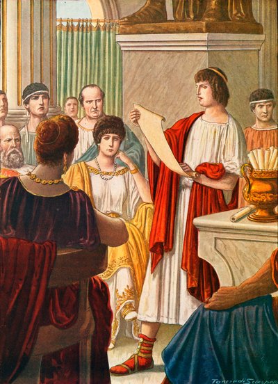 Virgil Reading His Poems to Augustus with Octavia Present by Tancredi Scarpelli