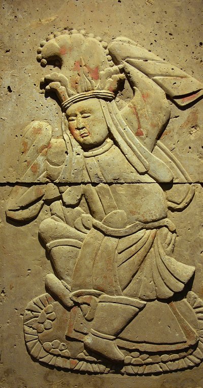 Terracotta stele with dancer, Tang Dynasty (618-907), discovered in Shaanxi Province, Steles Forest Museum in Xian (Photography, Leonard de Selva, China, 2006) by Tang Dynasty Chinese School