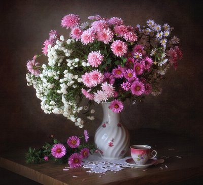 Autumn Flowers and Tea by Tatyana Skorokhod