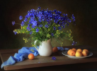 Blue Cornflowers and Apricots by Tatyana Skorokhod