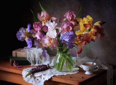 Colorful Irises Still Life by Tatyana Skorokhod