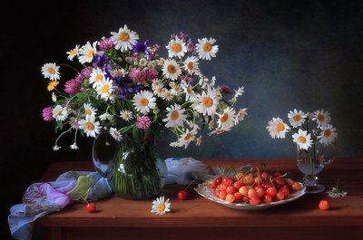 Fresh Daisies and Cherries by Tatyana Skorokhod
