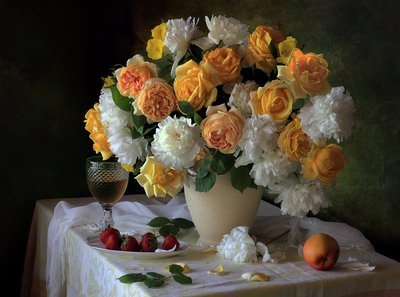 Golden Roses and Peonies by Tatyana Skorokhod