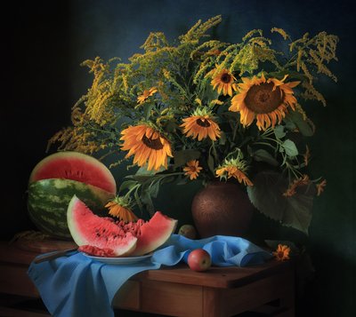 Golden Sunflowers Watermelon by Tatyana Skorokhod