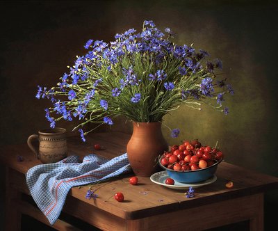 Summer Cornflowers and Cherries by Tatyana Skorokhod