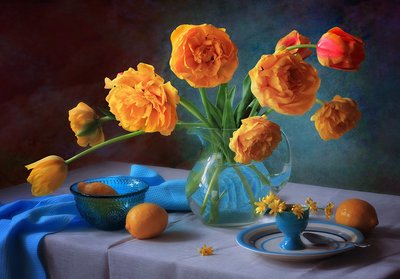 Vibrant Tulips and Lemons by Tatyana Skorokhod