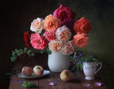 Vintage Roses and Fruit by Tatyana Skorokhod