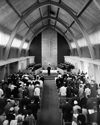 Reverend Addresses Congregation During Sunday Service at First Congregational Church by Ted Spiegel