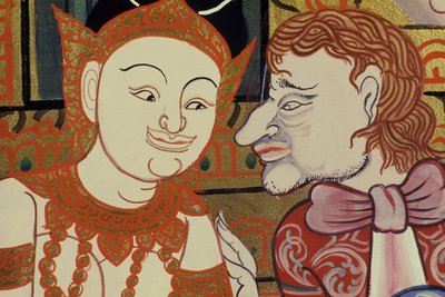 Contemporary painting in the classical style showing Thai and western people by Thai School