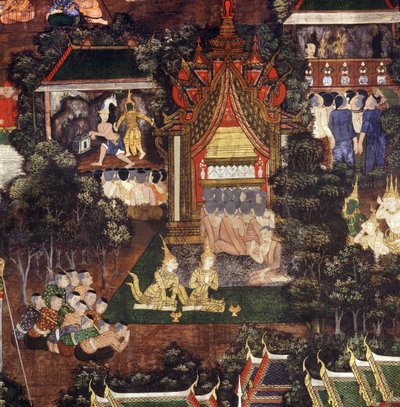 Crowd Watching Theatrical and Puppet Performances on the Occasion of the Funeral of the Buddha (Detail) by Thai School